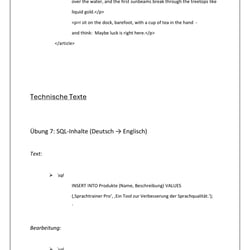 Technische Übersetzung – SQL-Befehl (D-EN)