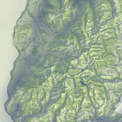 Neu entwickelter Kartenhintergrund mit Fokus auf einer plastischen Darstellung des Reliefs im Schwarzwald.