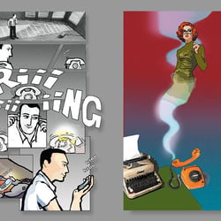 Illustrationen für Kartenreihe zum Thema »Telefon«