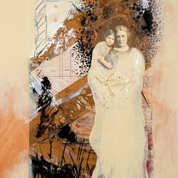 Timeline 14, mixed media on wooden body, 40 × 30 cm