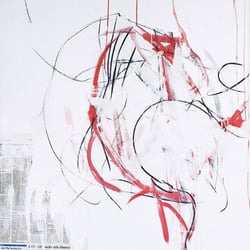 future shock, acrylics, gloss paint, charcoal and newspaper on canvas, 80 × 100 cm