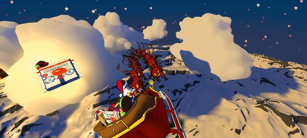Santa Claus’ Sleigh above Courchevel (France), gathering presents.