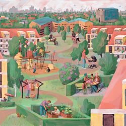 Illustration „Gesundheit für alle“ für SAGA-Mieter:innenmagazin „WIR gemeinsam“