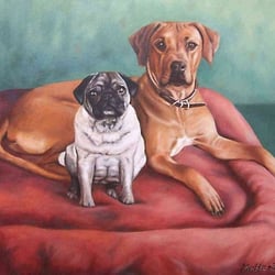 Mops & Ridgeback, Öl auf Leinwand