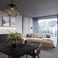 Innenvisualisierung eines luxuriösen Hotels in den Bergen Oberösterreichs