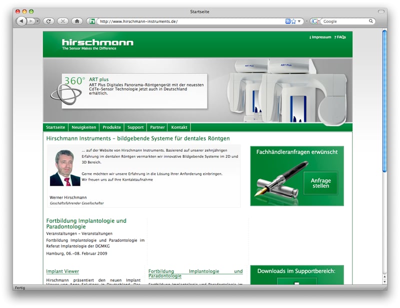 Internetauftritt für Hirschmann Instruments GmbH