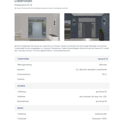 Datenblatt mit allen Informationen zu jeder Konfiguration