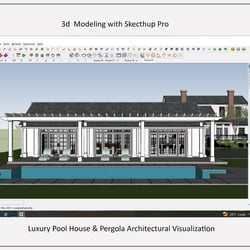 SketchUp Viewport: Pool House Geometry & Wireframe Structure