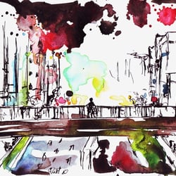 Aquarell mit Tusche
