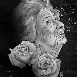 Digitale Schwarz-Weiß Illustration in Gedenken an einer ältere Dame