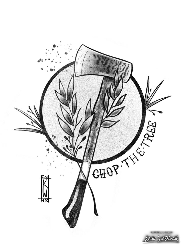 Digitale Schwarz-Weiß Illustration einer Axt