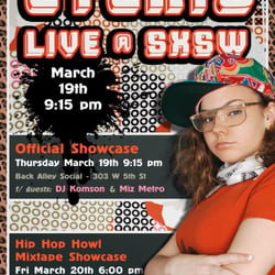Promoflyer für MC Eyeris und ihre Shows auf dem SXSW Festival in Austin (USA)