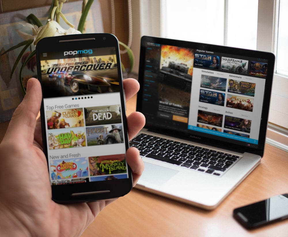 Beispiel des Free 2 Play Spiele Portals Popmog mit Responsive-Webdesign