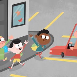 Illustration „Kinder von der Schule abholen“