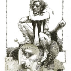 Strichzeichnung, Buchillustration, Federzeichnung