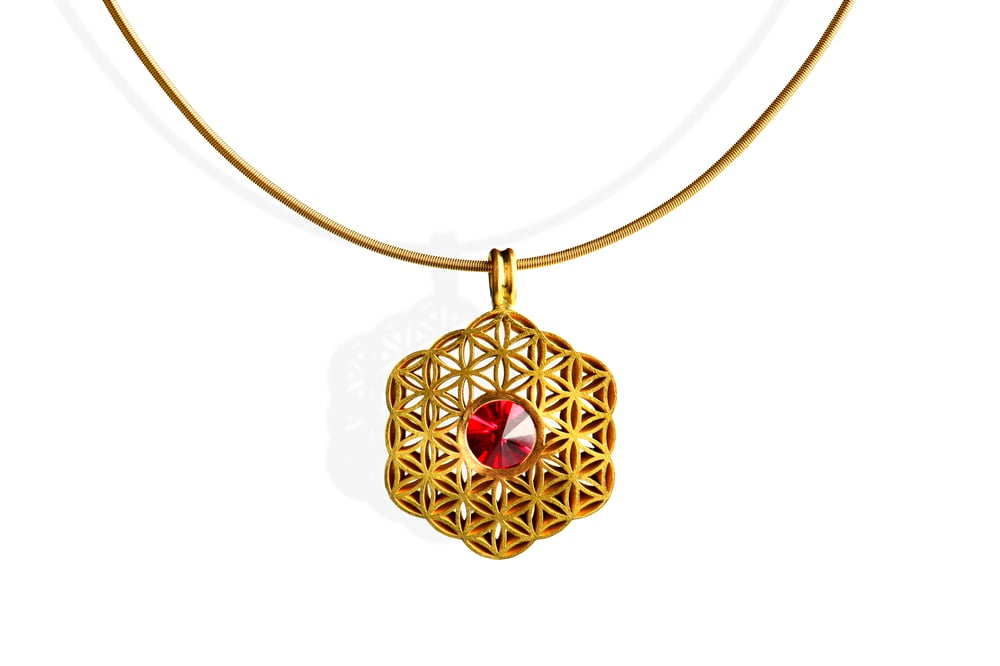 „Fleur“ Halsschmuck, 750/- Gelbgold, Granat
