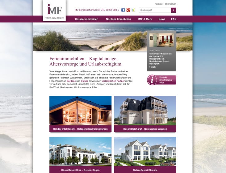 Aktualisierter Auftritt für IMF Ferienimmobilien.