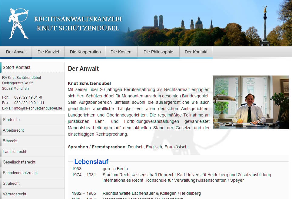 Screenshot Website Rechtsanwaltskanzlei Knut Schützendübel
