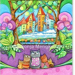 Aquarellbild – Eulenstadt