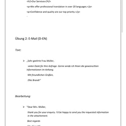 Formelle Übersetzung – Email (D-EN)