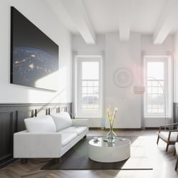 Interior – Wohnraum m. Wandvertäfelung – Frontansicht