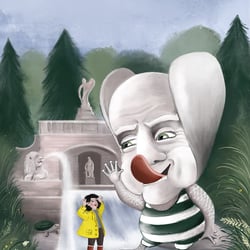 Illustration Wasserspiele Hellbrunn, Germaul und Freund