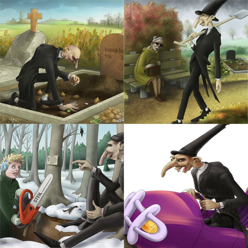 Cartoons „Totengräber“ für Ulmer Verlag