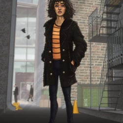 Digitale Illustration einer jungen frau in einer Gasse