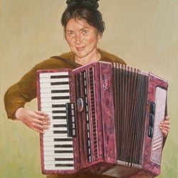 Akkordeonspielerin Öl auf Leinwand, 40×30 cm
