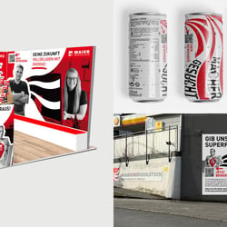 Messestand Design, Getränke Dose, Werbung Plakat
