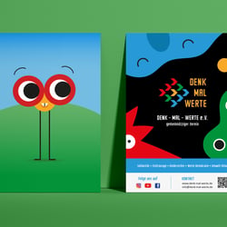 Denk-Mal-Werte Flyerdesign und Gefühlsmonster Illustrationen