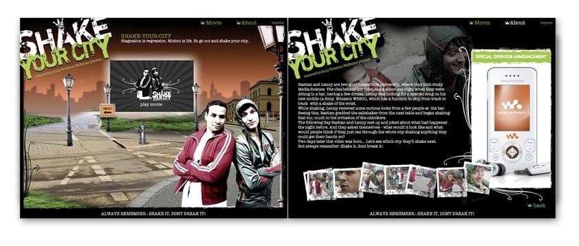 zinario massmann  webdesign sony ericcson shakeyourcity  flash microsite