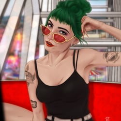 Digitale Illustration einer Rebellin auf einem Riesenrad