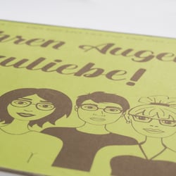 Layout für ein Brillentuch mit Lettering und Illustration