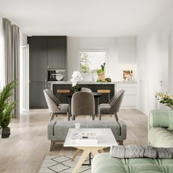 Wohnzimmer im Erdgeschoss mit Zugang zum Innenhof