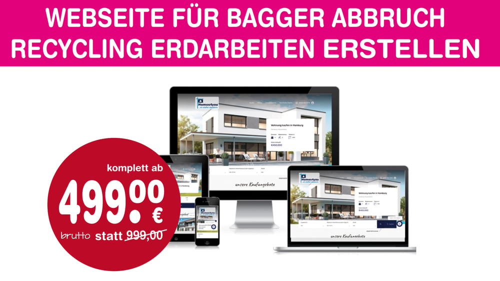 Webseite für Bagger Abbruch Recycling Erdarbeiten Erdbau erstellen | Layout gestalten