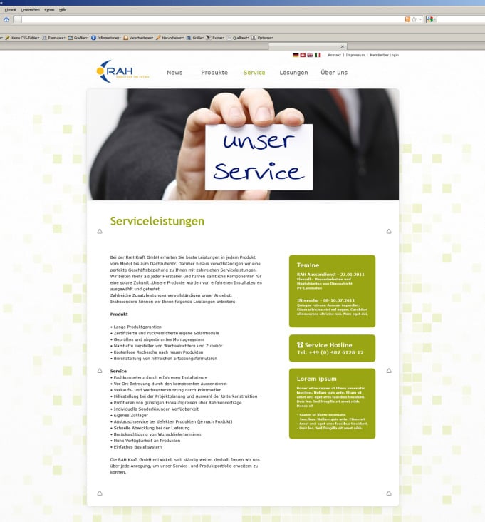 Webdesign – Webseitenkponzept für RAH Solar