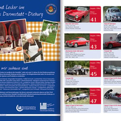 Programmheft für eine Oldtimer-Rallye, Innenseite mit Teilnehmerautos