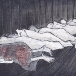 Detail aus der Illustration „Leben und Sterben im KZ Ladelund“ für ramićsoenario Ausstellungsgestaltung, Berlin 2016