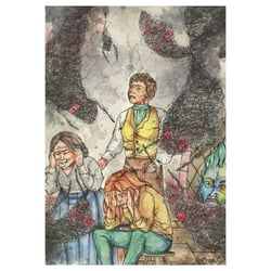 „Howls moving Castle“ von Diana Wynne Jones. Kupferstich und Aquarell