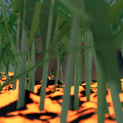 Lava, grass and a man (eevee rendering)