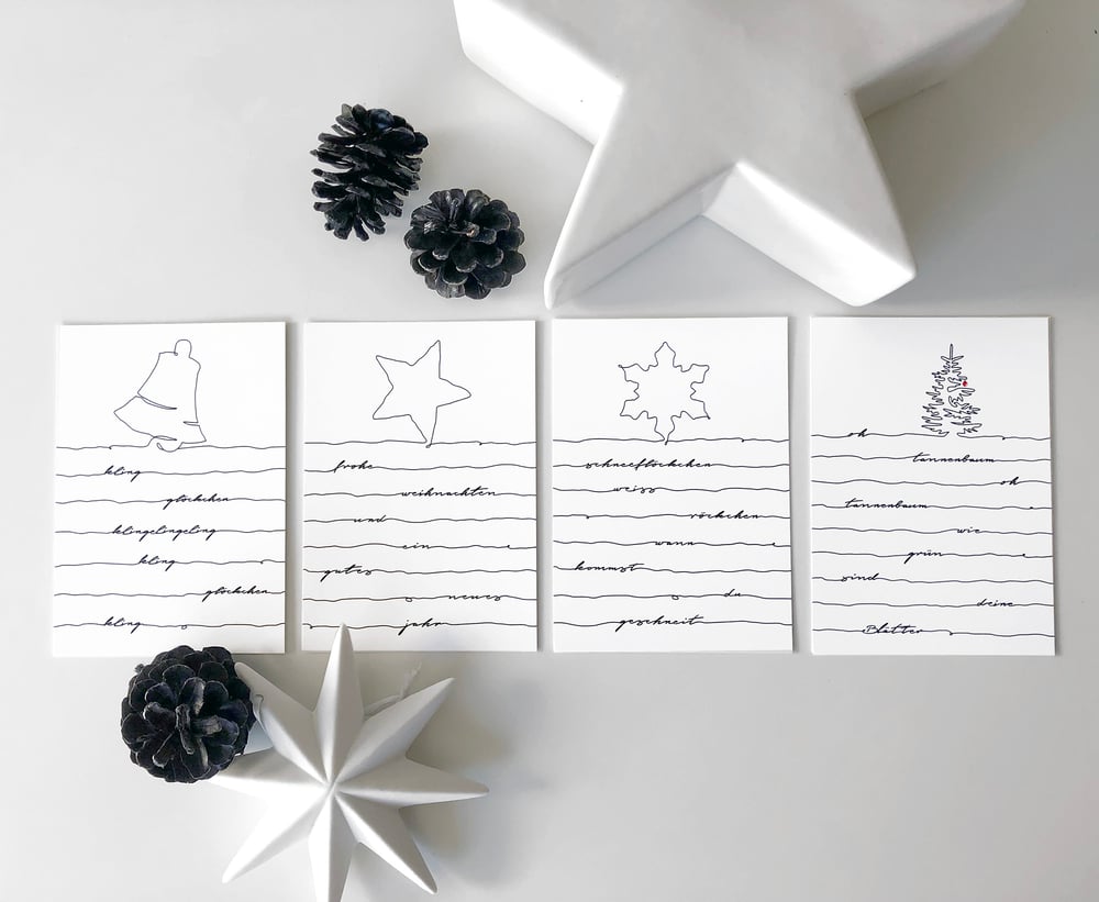 Weihnachtskarten im Linear-Stil, inspiriert von Weihnachtsliedern