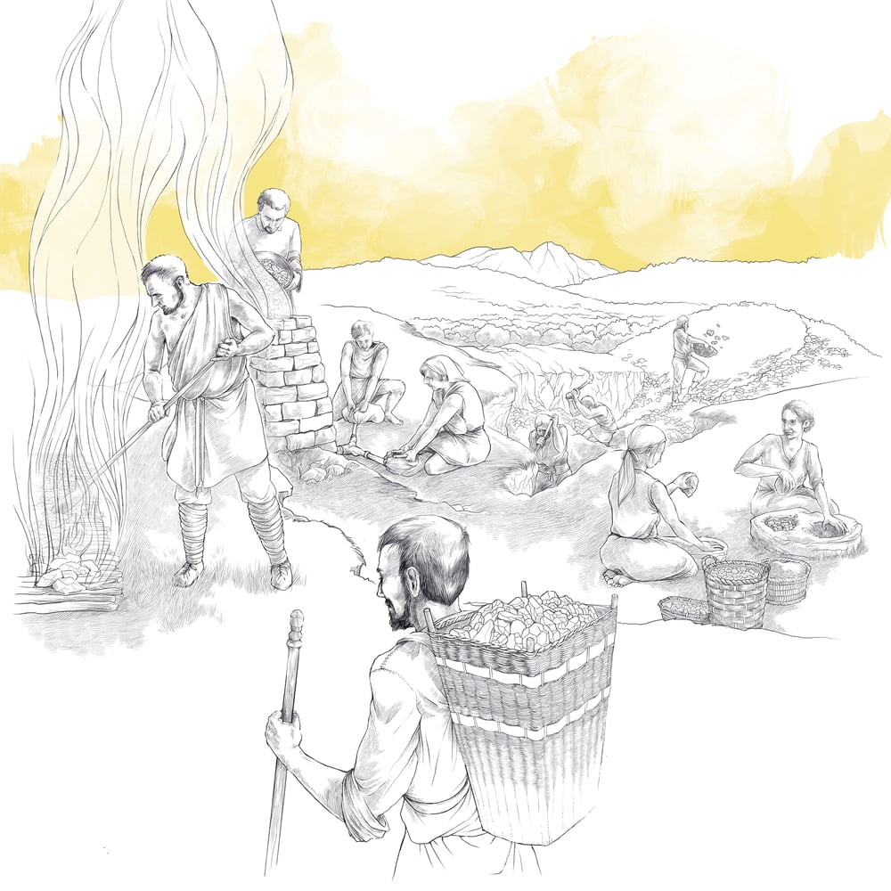 Illustration historischer Kohleherstellung