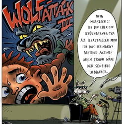 Wolf Cartoon für Deutschunterricht-Unterlagen. Kunde: Nabu