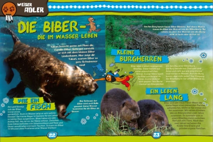 Doppelseiten-Gestaltung für das Magazin Yakari