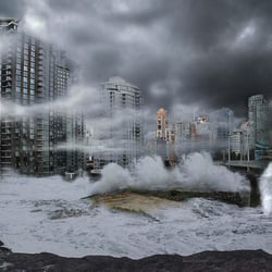 Stadt wird von Wasser geflutet