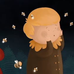 Das Kind erwacht und ruft seine Helferlein, die Bienen
