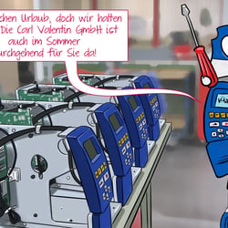 Comic illustration of label printers as a product presentation for social media