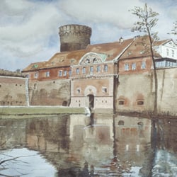 Spandauer Zitadelle mit Festungsgraben, Aquarell, 29,5×40,5 cm, 1994