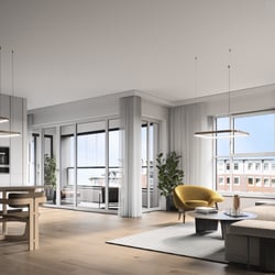 Innenvisualisierung einer lichtdurchfluteten und modernen Wohnung